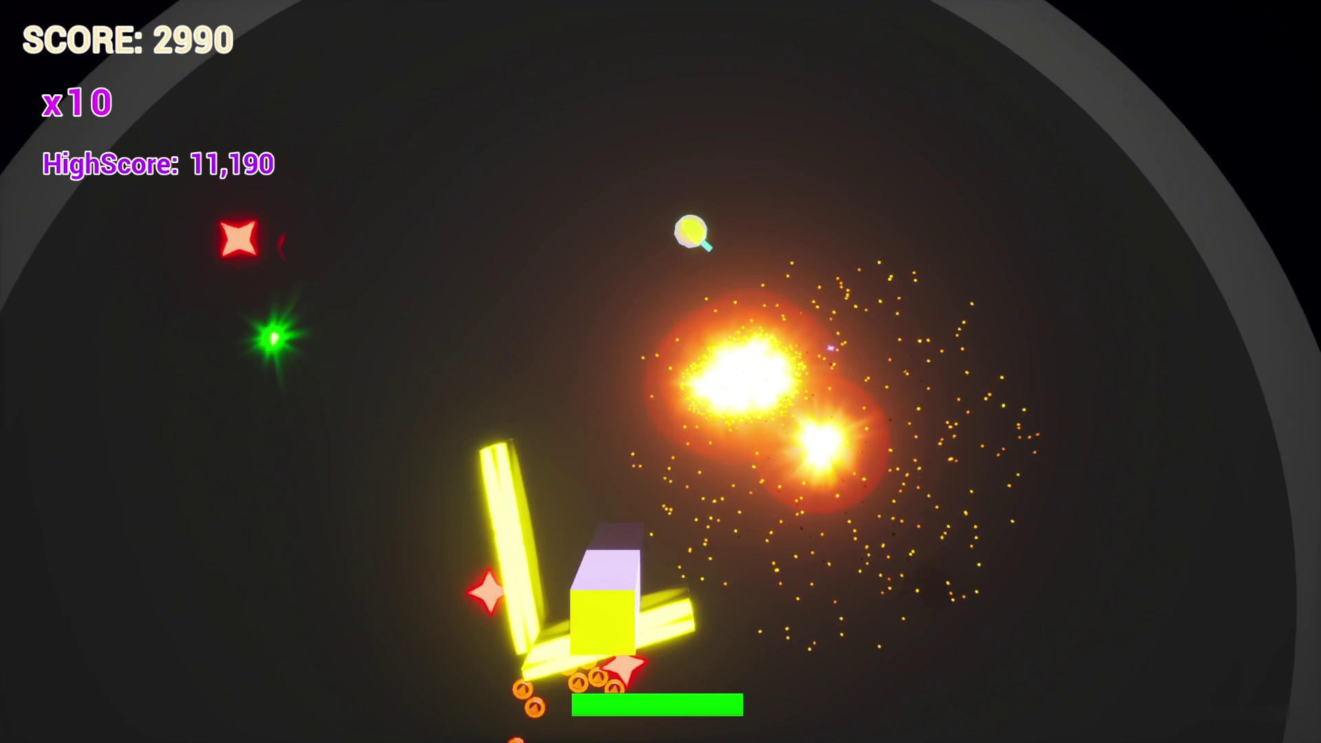 Explosions tear through enemies around the player's base in All Will Break